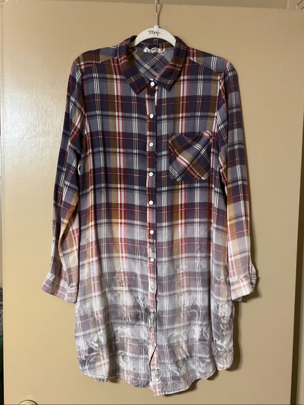 ODDY Multicolor Plaid Longline Button-Up Tunic or Dress